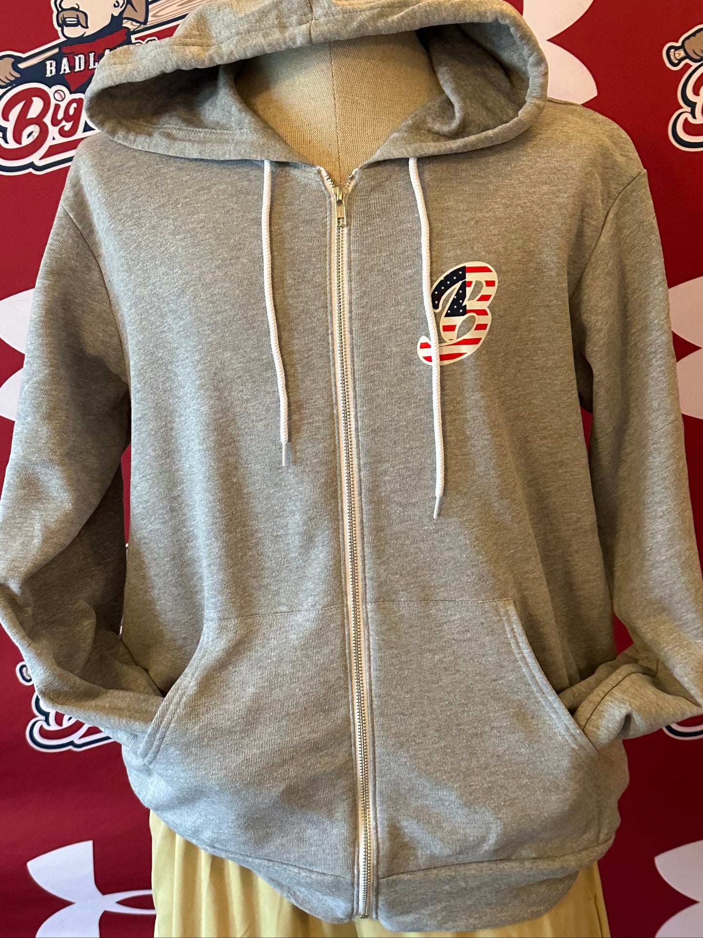 Adult Grey American B Zip Up Hoodie