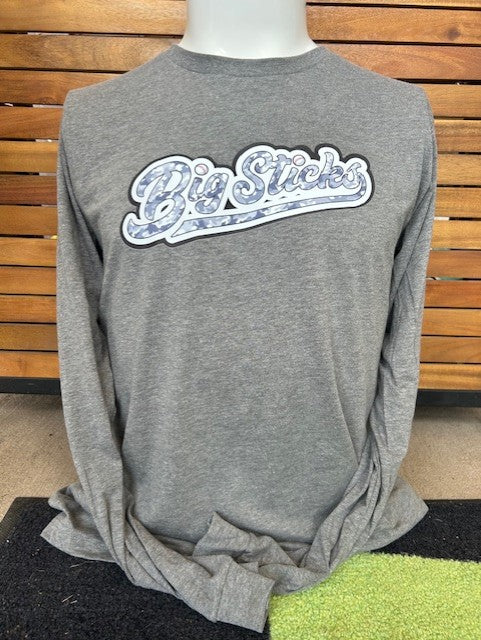 Adult Gray Camo Script Long Sleeve T